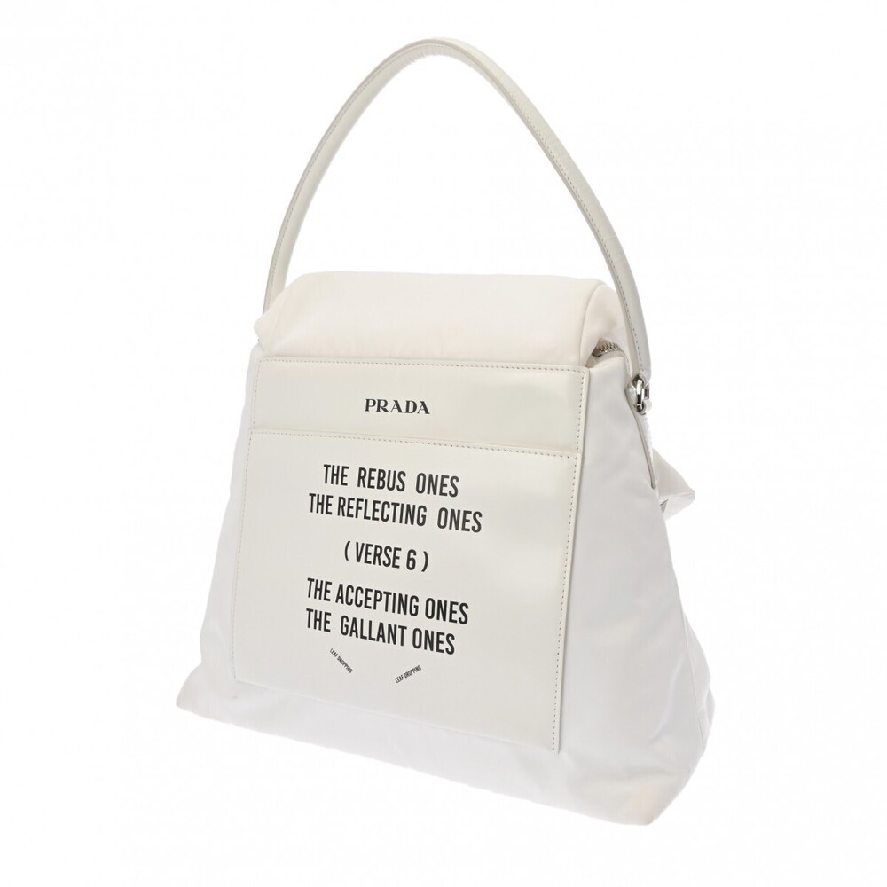 Prada Hobo White Bag Shoulder Leather Nylon Signor